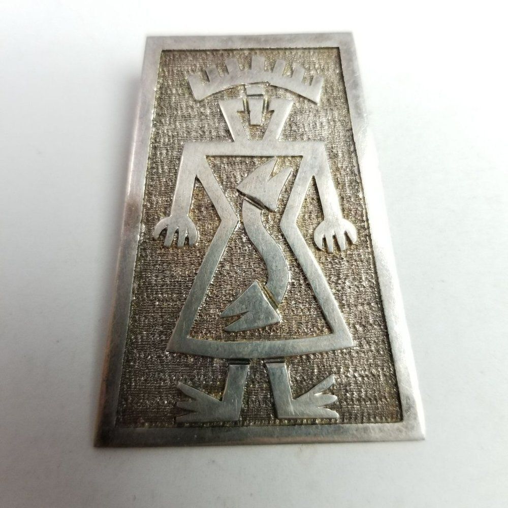 Vintage 900 Grade Silver Primitive Style Person Shape Brooch / Pendant, Estate - Picture 2 of 7